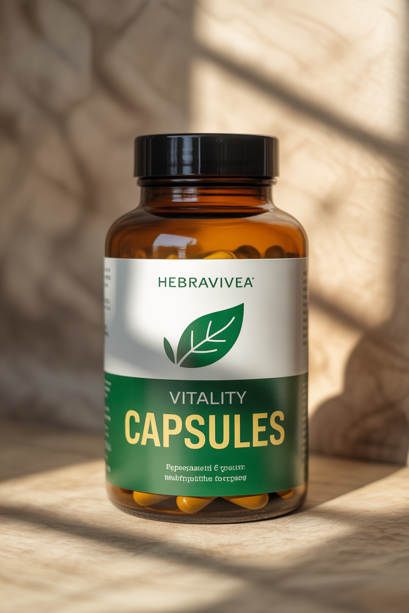 Herbavivea product bottle illustration on a dark background